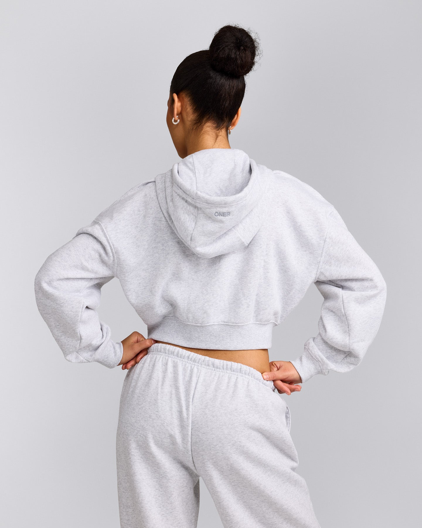 Foundations All Season Cropped Zip Up Hoodie | Grey Marl