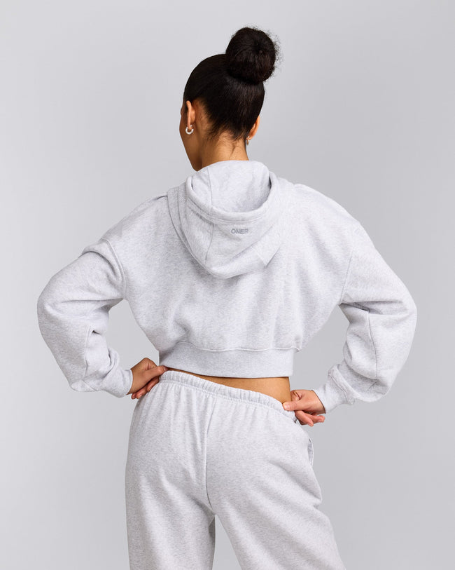 Foundations All Season Cropped Zip Up Hoodie | Grey Marl