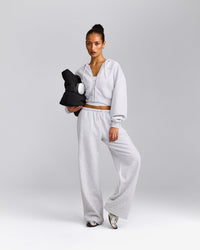 Foundations All Season Cropped Zip Up Hoodie | Grey Marl