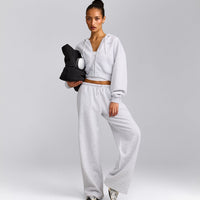 Foundations All Season Cropped Zip Up Hoodie | Grey Marl