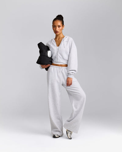 Foundations All Season Cropped Zip Up Hoodie | Grey Marl