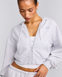 Foundations All Season Cropped Zip Up Hoodie | Grey Marl