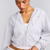 Foundations All Season Cropped Zip Up Hoodie | Grey Marl