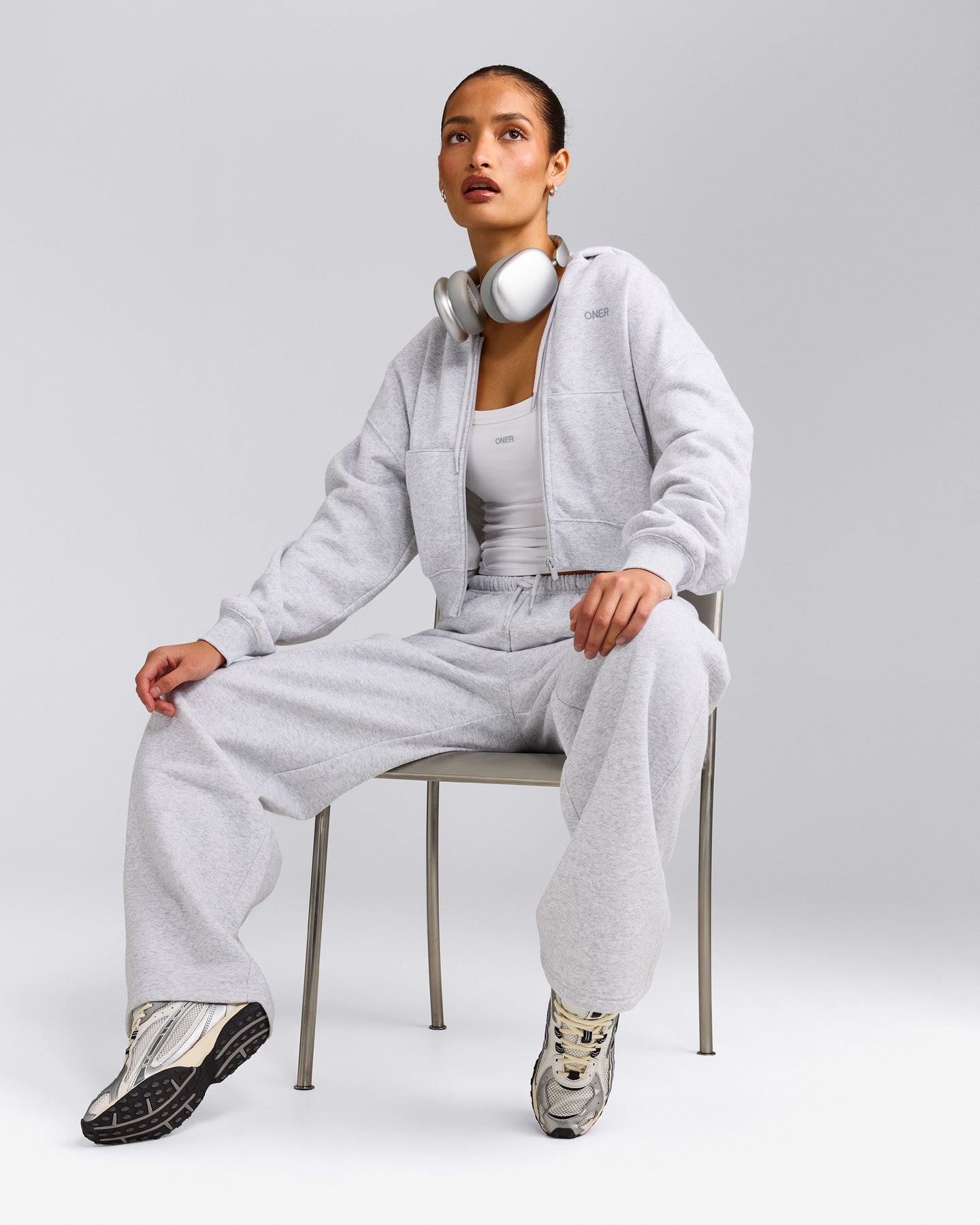 Foundations All Season Cropped Zip Up Hoodie | Grey Marl