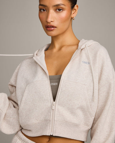 Foundations All Season Cropped Zip Through Hoodie | Oat Marl