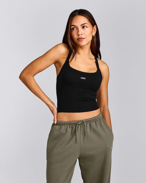 Mellow™ Rib Racer Back Mid Vest with Built in Bra Shelf | Black