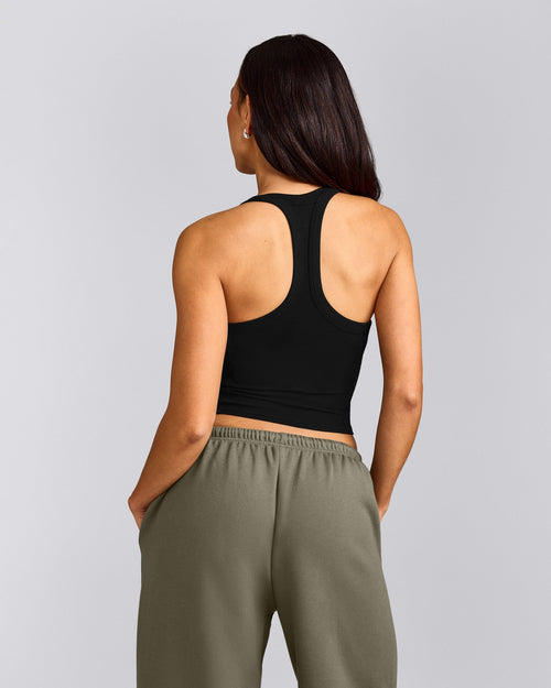 Mellow™ Rib Racer Back Mid Vest with Built in Bra Shelf | Black