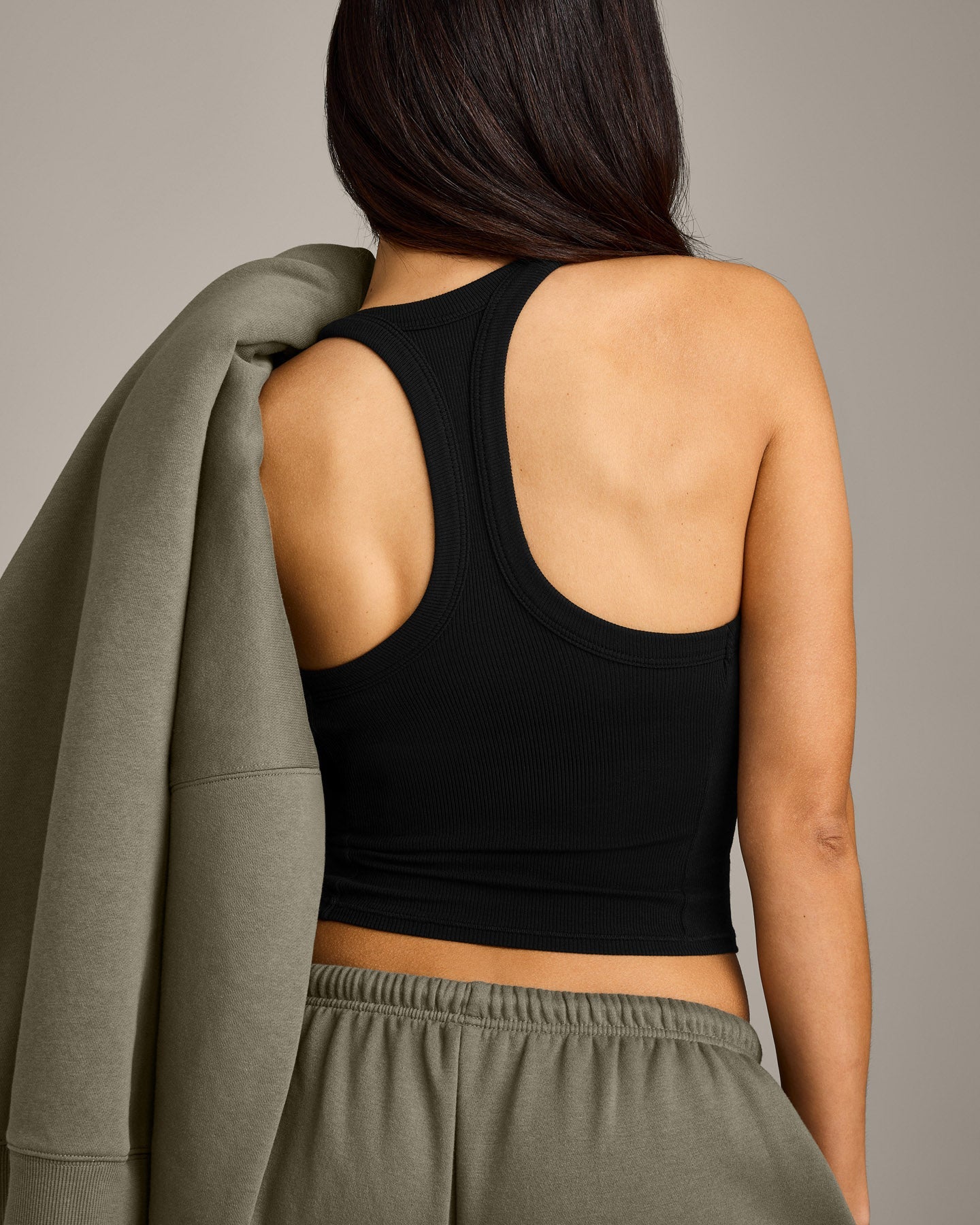 Mellow™ Rib Racer Back Mid Vest with Built in Bra Shelf | Black