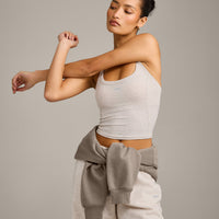 Mellow™ Rib Racer Back Mid Vest with Built in Bra Shelf | Oat Marl