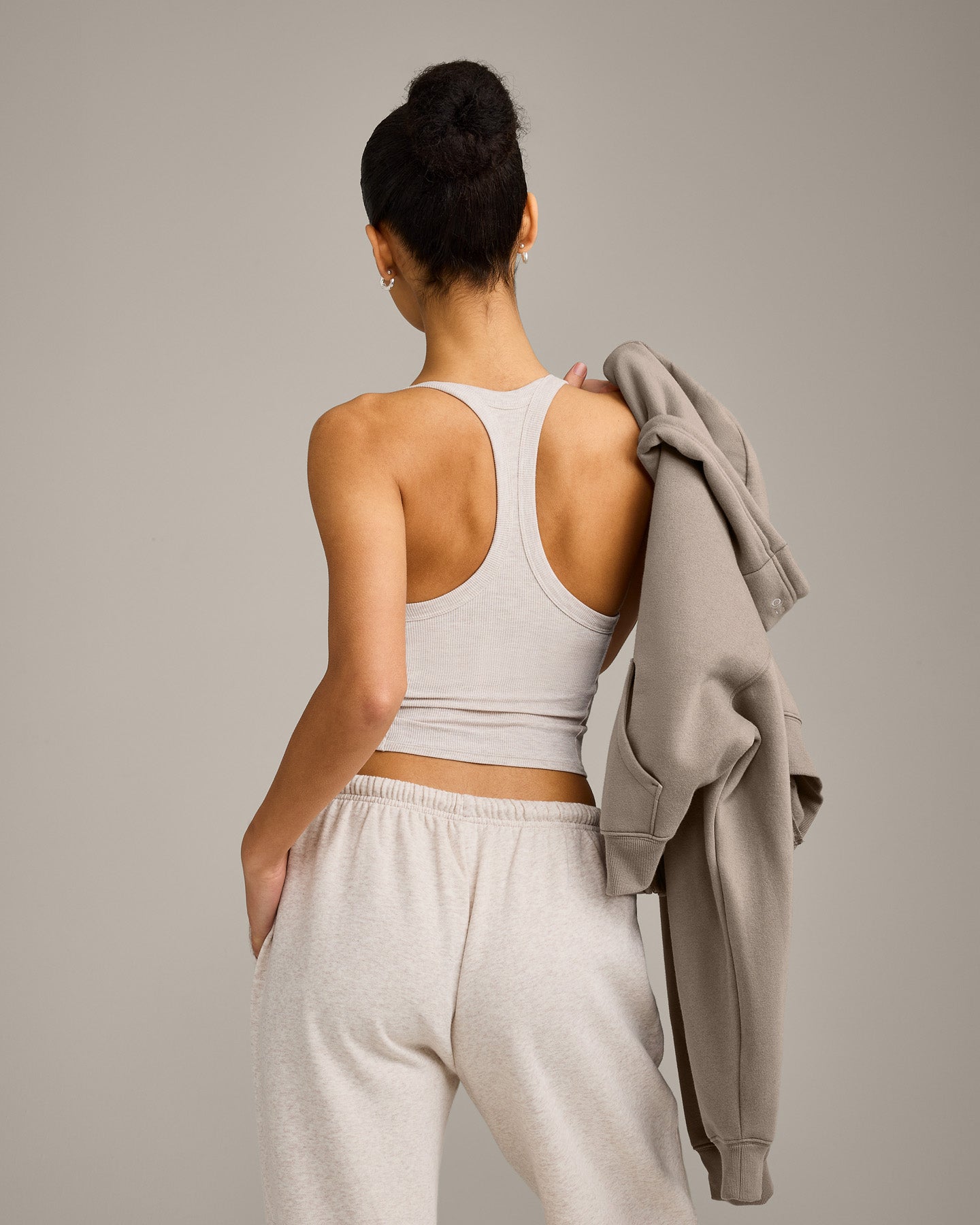 Mellow™ Rib Racer Back Mid Vest with Built in Bra Shelf | Oat Marl