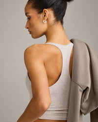 Mellow™ Rib Racer Back Mid Vest with Built in Bra Shelf | Oat Marl