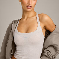 Mellow™ Rib Racer Back Mid Vest with Built in Bra Shelf | Oat Marl