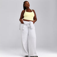 Mellow™ Rib Racer Back Mid Tank Top with Built in Bra Shelf | Pastel Yellow
