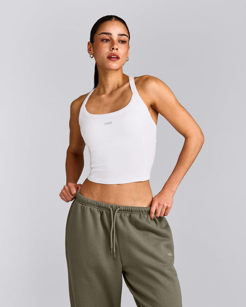 Mellow™ Rib Racer Back Mid Vest with Built in Bra Shelf | White