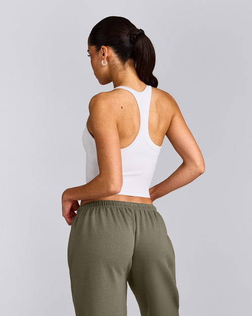 Mellow™ Rib Racer Back Mid Vest with Built in Bra Shelf | White