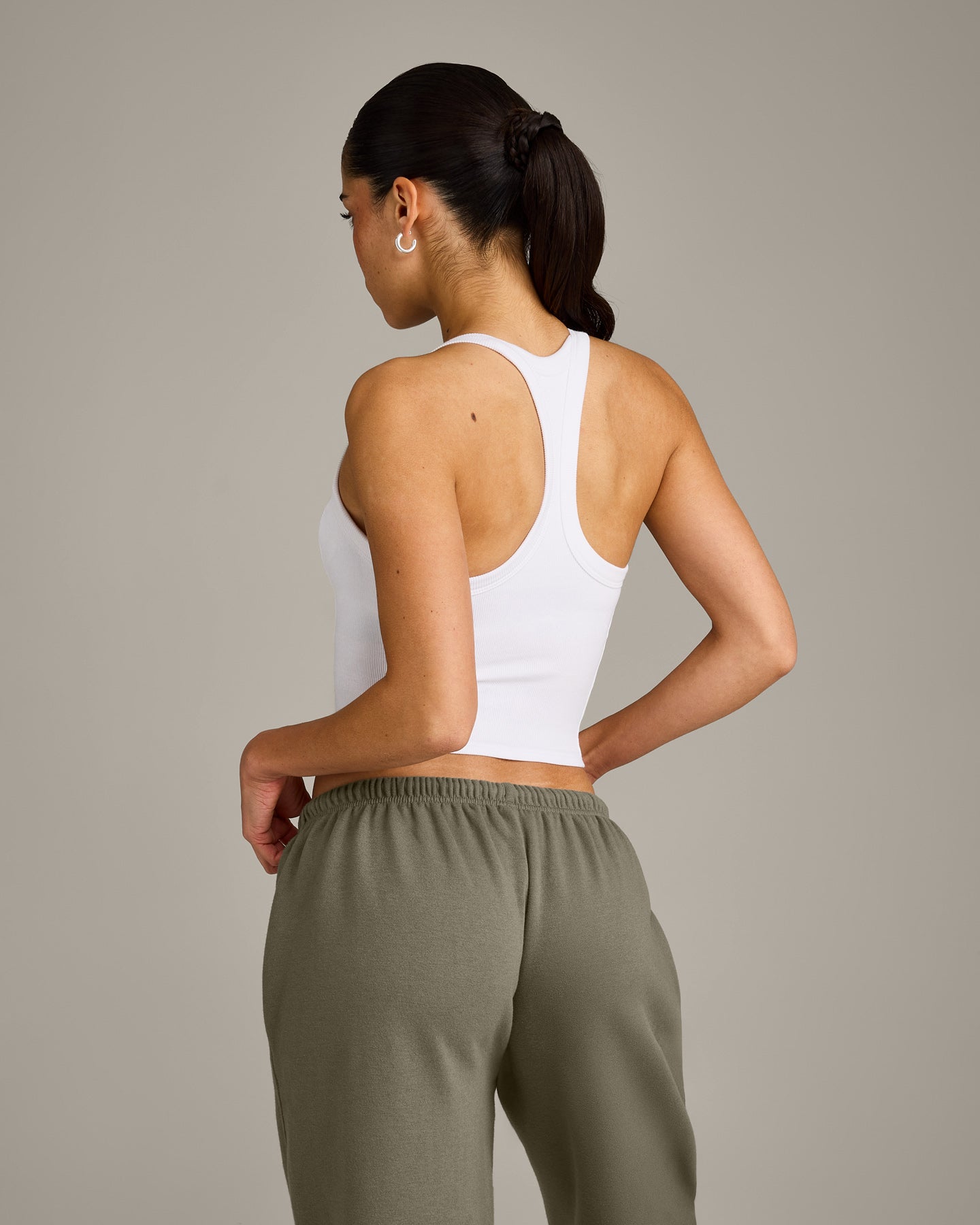 Mellow™ Rib Racer Back Mid Vest with Built in Bra Shelf | White