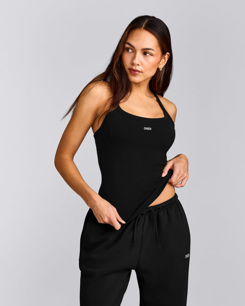 Mellow™ Rib Racer Back Vest with Built in Bra Shelf | Black