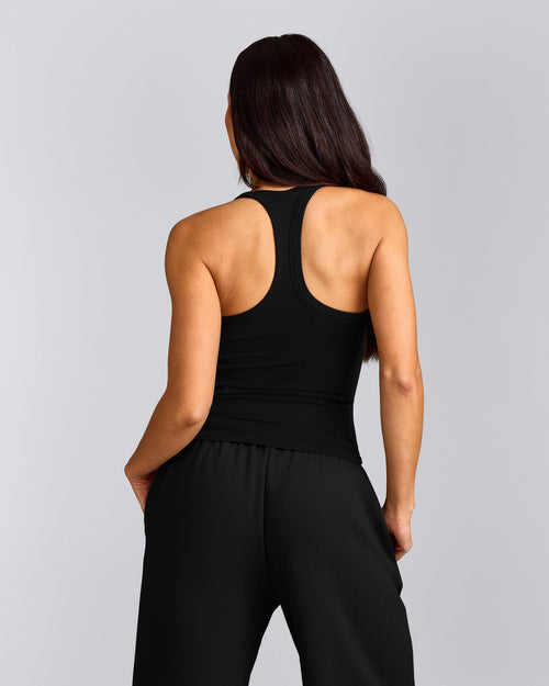 Mellow™ Rib Racer Back Vest with Built in Bra Shelf | Black