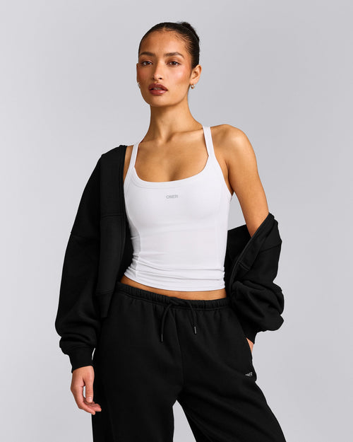 Mellow™ Rib Racer Back Vest with Built in Bra Shelf | White