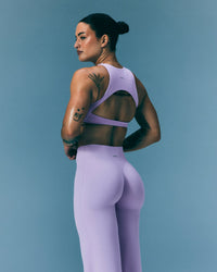 SoftMotion™ High Neck Sports Bra with Grey Logo | Lavender Purple