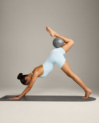 SoftMotion™ Halter Neck All In One Short with Grey Logo | Cloud Blue