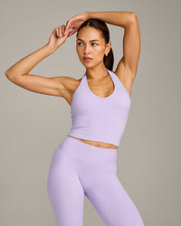SoftMotion™ Halter Neck Mid Vest with Built in Bra Shelf with Grey Logo | Lavender Purple