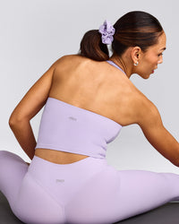 SoftMotion™ Halter Neck Mid Tank Top with Built in Bra Shelf with Grey Logo | Lavender Purple