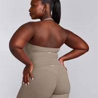 SoftMotion™ Halter Neck Mid Tank Top with Built in Bra Shelf with Grey Logo | Minky