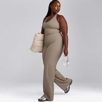 SoftMotion™ Halter Neck Mid Tank Top with Built in Bra Shelf with Grey Logo | Minky