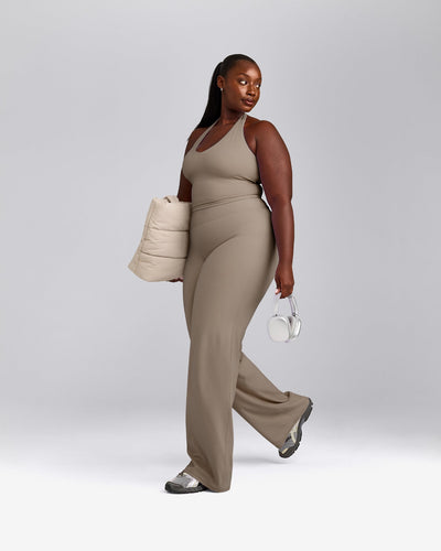 SoftMotion™ Halter Neck Mid Tank Top with Built in Bra Shelf with Grey Logo | Minky