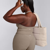 SoftMotion™ Halter Neck Mid Tank Top with Built in Bra Shelf with Grey Logo | Minky