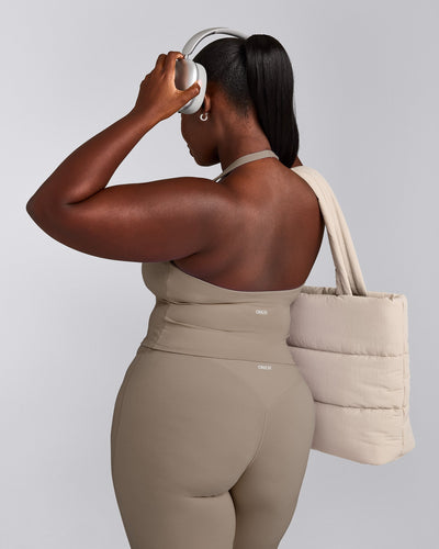 SoftMotion™ Halter Neck Mid Tank Top with Built in Bra Shelf with Grey Logo | Minky