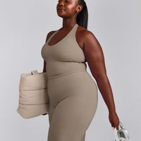 SoftMotion™ Halter Neck Mid Tank Top with Built in Bra Shelf with Grey Logo | Minky