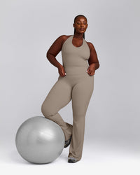 SoftMotion™ Halter Neck Tank Top with Built in Bra Shelf with Grey Logo | Minky