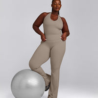 SoftMotion™ Halter Neck Tank Top with Built in Bra Shelf with Grey Logo | Minky