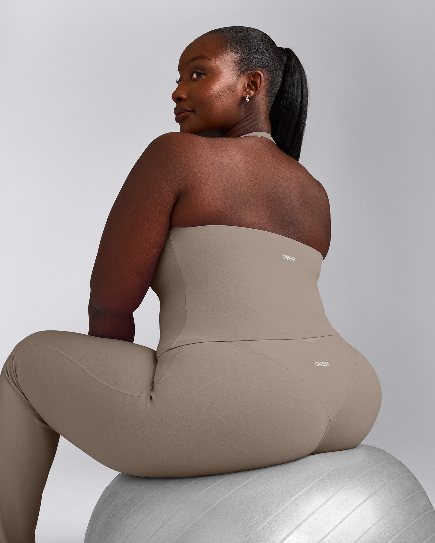 SoftMotion™ Halter Neck Tank Top with Built in Bra Shelf with Grey Logo | Minky