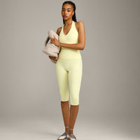 SoftMotion™ High Waisted Capri Leggings with Grey Logo | Pastel Yellow