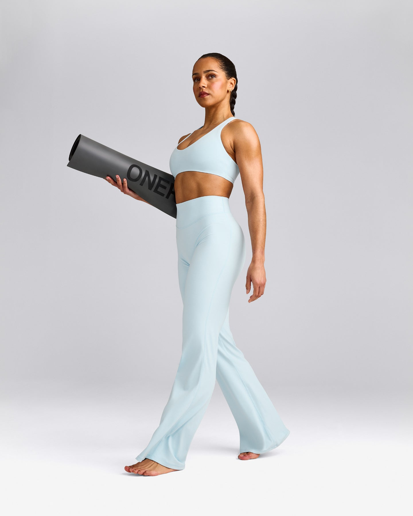 SoftMotion™ Flared Pants with Grey Logo | Cloud Blue