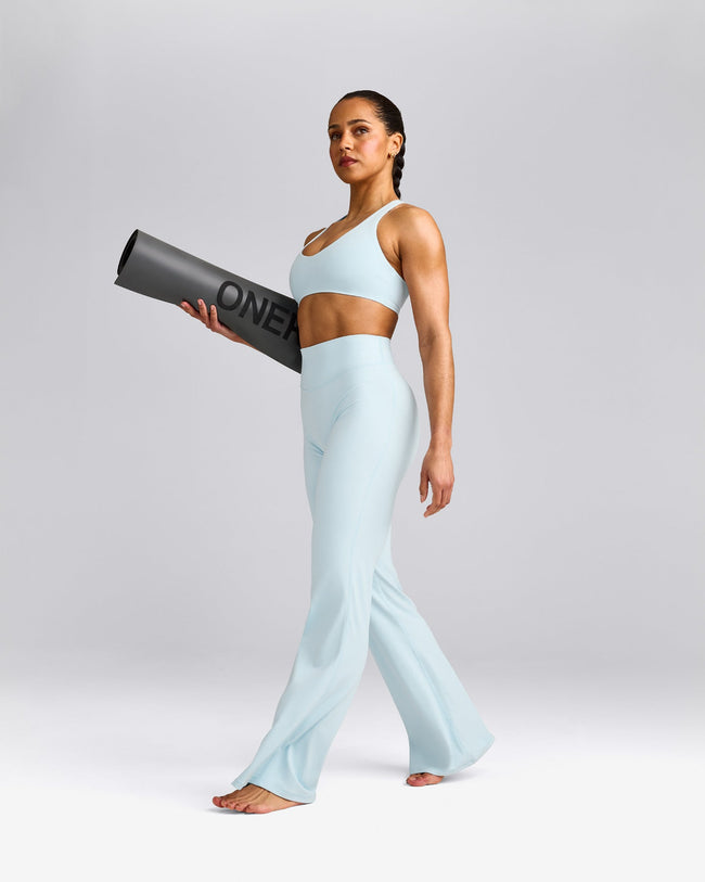 SoftMotion™ Flared Pants with Grey Logo | Cloud Blue