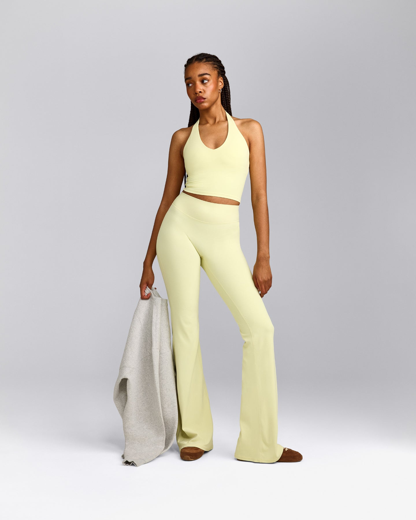 SoftMotion™ Flared Pants with Grey Logo | Pastel Yellow