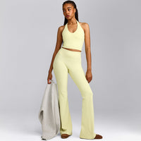 SoftMotion™ Flared Pants with Grey Logo | Pastel Yellow