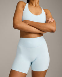 SoftMotion™ High Waisted Shorts 6" with Grey Logo | Cloud Blue
