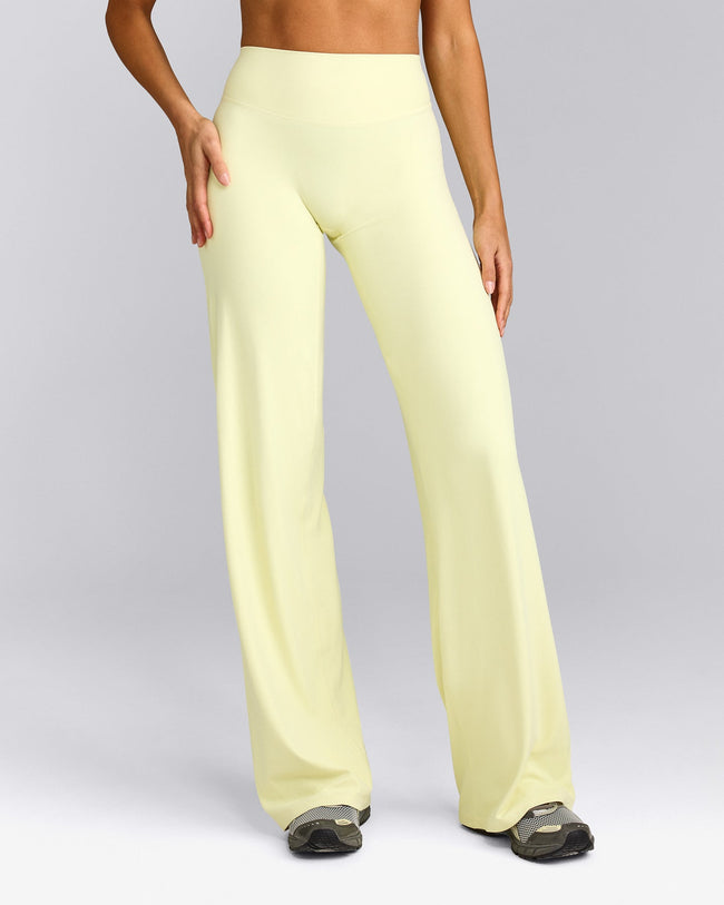 SoftMotion™ Straight Leg Trousers with Grey Logo | Pastel Yellow
