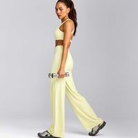 SoftMotion™ Straight Leg Trousers with Grey Logo | Pastel Yellow