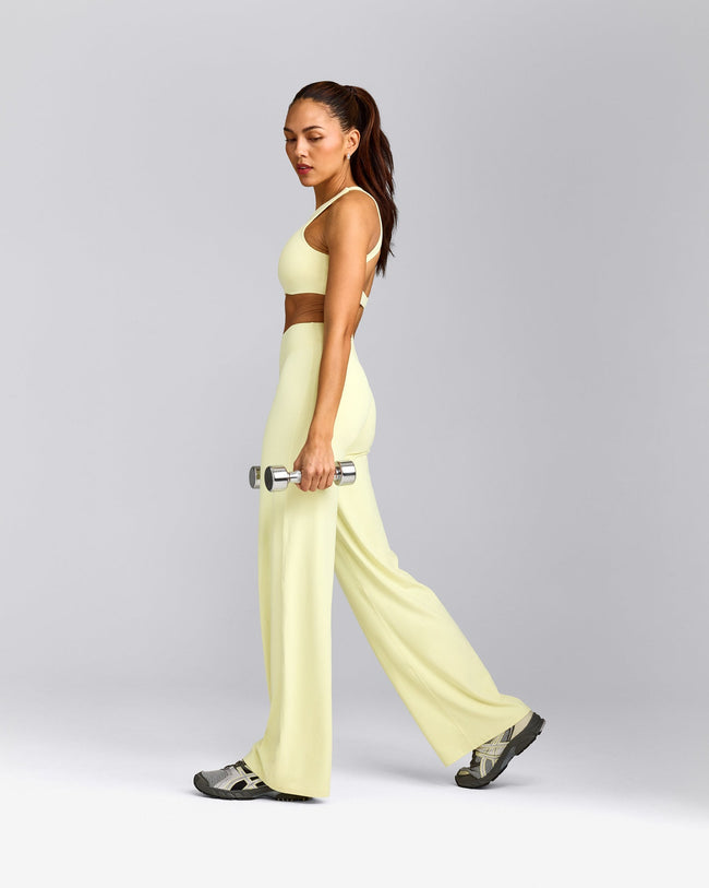 SoftMotion™ Straight Leg Trousers with Grey Logo | Pastel Yellow