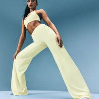 SoftMotion™ Straight Leg Trousers with Grey Logo | Pastel Yellow