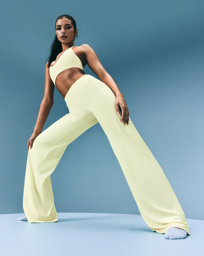 SoftMotion™ Straight Leg Trousers with Grey Logo | Pastel Yellow