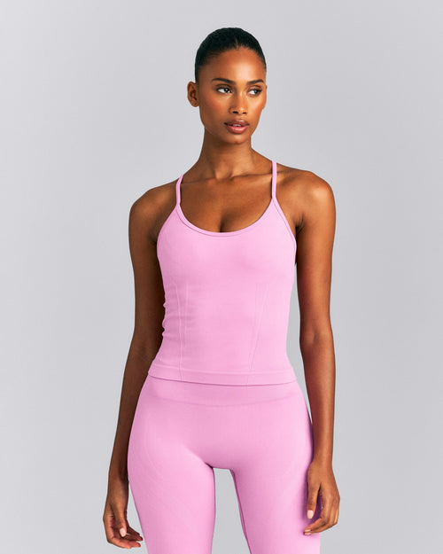 EnhanceLift™ Seamless Strappy Racer Tank Top with Built in Bra | Rose Pink