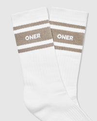 Varsity Long Crew Socks 1 Pack | White/Moss Brown