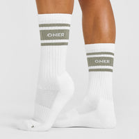 Varsity Long Crew Socks 1 Pack | White/Sage